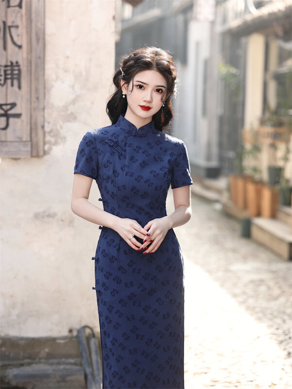 Classic Elegant Chinese Style Women Cheongsam Summer New Improved Slim Short Sleeve Modern Qipao Girls Daily Dress Birthday Gift