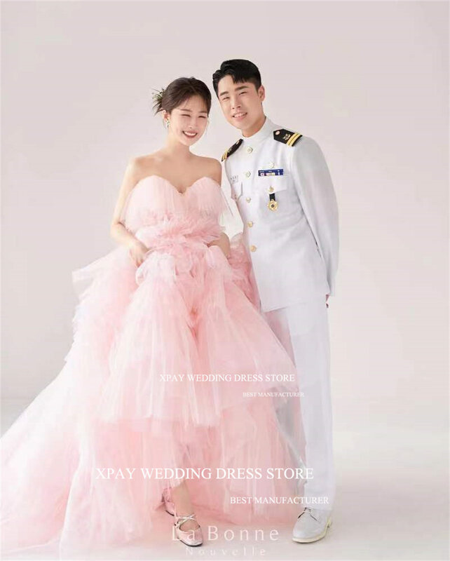 XPAY słodkie różowe koreańska suknie wieczorowe warstwowe falbany zdjęcie ślubne strzelać suknia wieczorowa niestandardowe sukienka na specjalną okazję urodzinowe