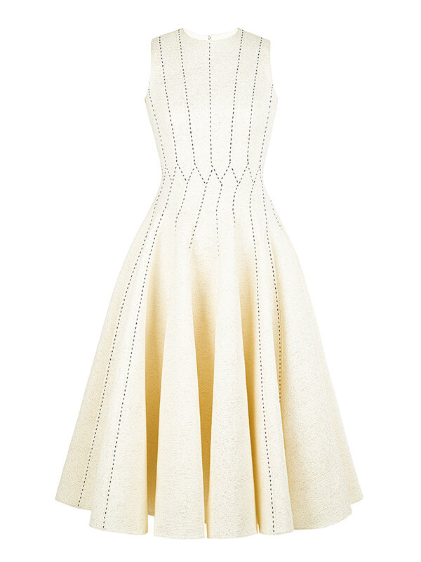 Deat elegantes Kleid O-Ausschnitt ärmellose plissierte Kontrast farbe Naht knielange Frauen Abendkleider 2024 Sommer neu 13 db381