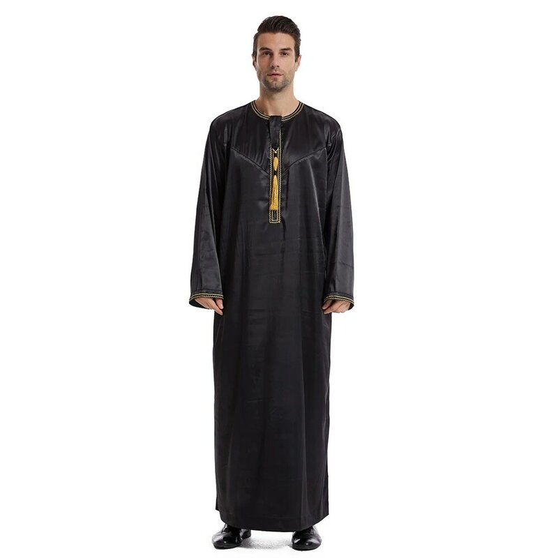 Ramadan Robe Arab Middle East Muslim Men Thobe Jubba Long Sleeves Tassel Islamic Kaftan Thawb Maxi Dubai Abaya Dress Eid Abayas
