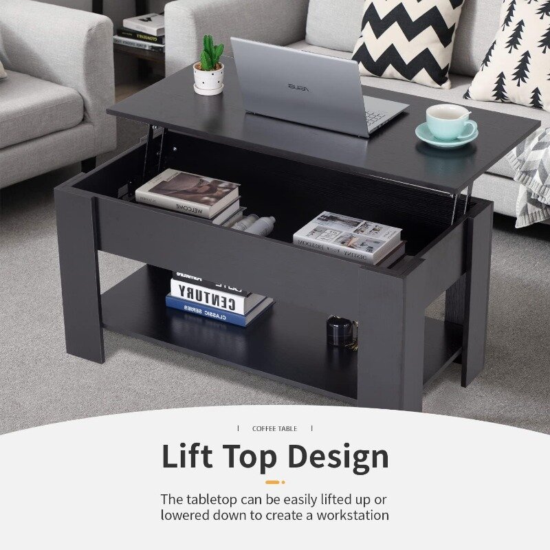 FDW Lift Top Coffee Table with Hidden Compartment and Storage Shelf Wooden Lift Tabletop for Home Living Room