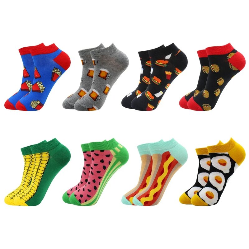 8 Pairs Funny Beer Casual Ankle Socks Fashion Colorful Harajuku Fashion Grid Cotton Women and Men Socks
