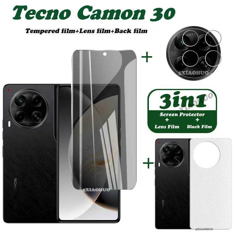 3 w1 dla Tecno Camon 30 antyszpiegowski szkło hartowane z filtrem prywatyzującym Tecno Camon 30 Pro ochraniacz ekranu + folia ochronna do aparatu + tylna folia