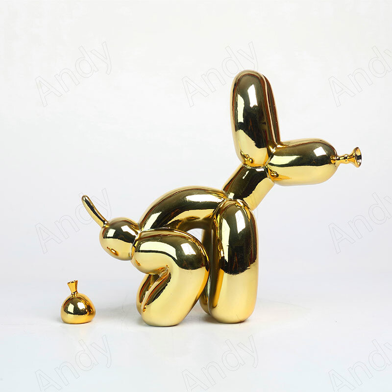 Banhado A Ouro Estátua De Resina Europeia, Balão De Poop Dog Decor, Sala De Estar Ornamentos, Estatuetas De Tabletop De Arte Criativa, Decoração De Casa