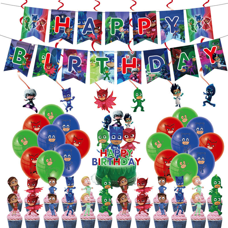 PJ Masks-suministros de fiesta de dibujos animados para niños, juego desechable de papel para pastel de cumpleaños, decoraciones para Baby Shower, nuevo