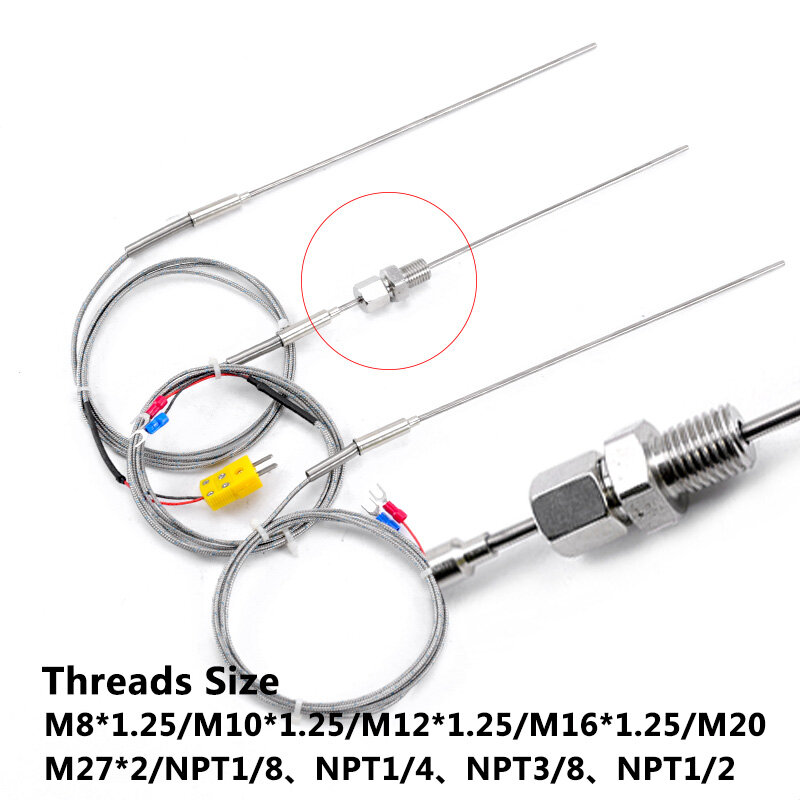 1100 degree K/PT100 Type Ungrounded 3-12mm/Threads Size NPT1/4-NPT3/8-NPT1/2 Controller Sheathed Thermocouple Temperature Sensor
