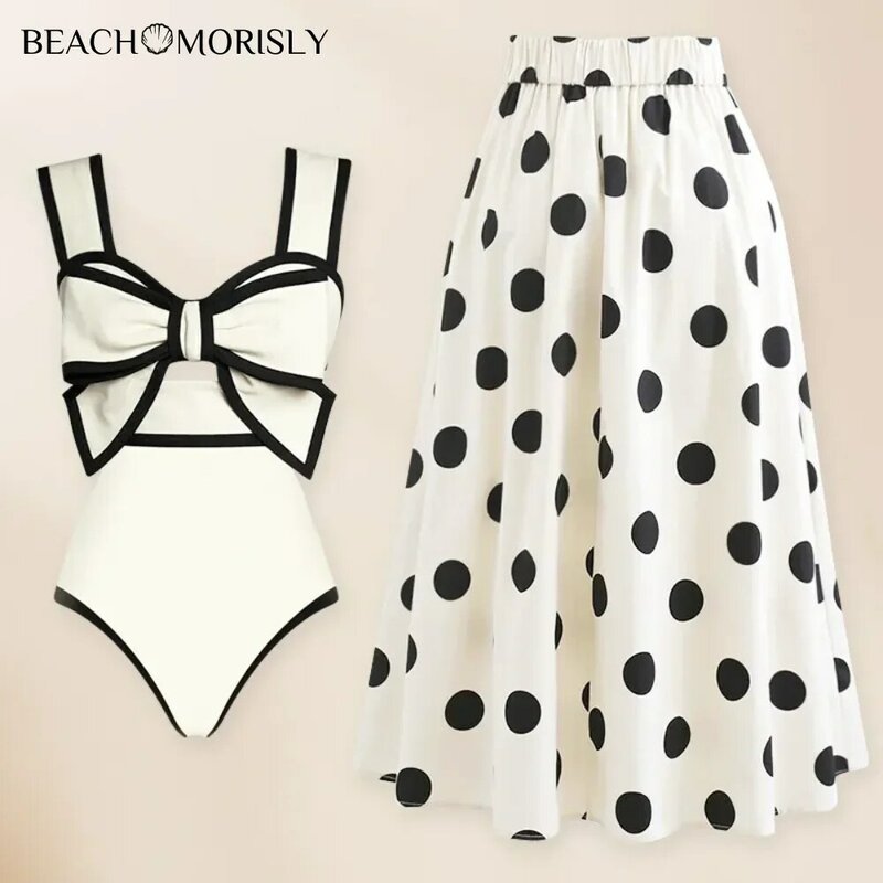 Maiô e saia vintage feminino, conjunto de biquíni gravata borboleta 3D, fato de banho, vestido de praia, monokini, 2022