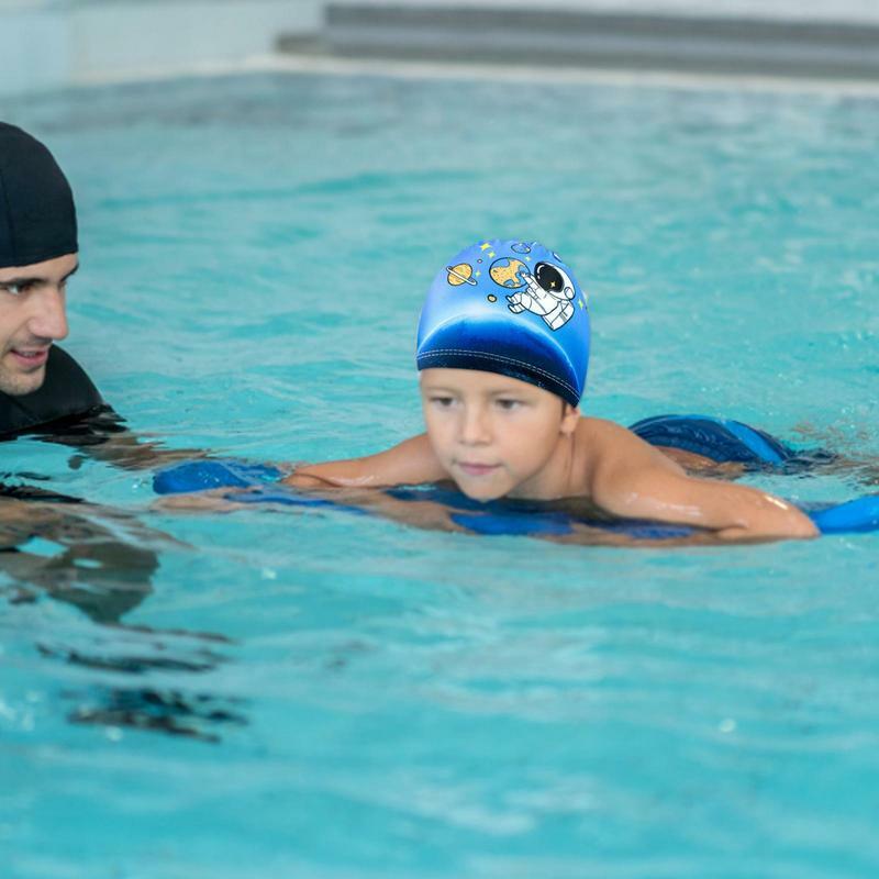 Topi renang anak laki-laki dan perempuan, pelindung kepala berenang balita elastis bernafas untuk rambut panjang dan pendek remaja