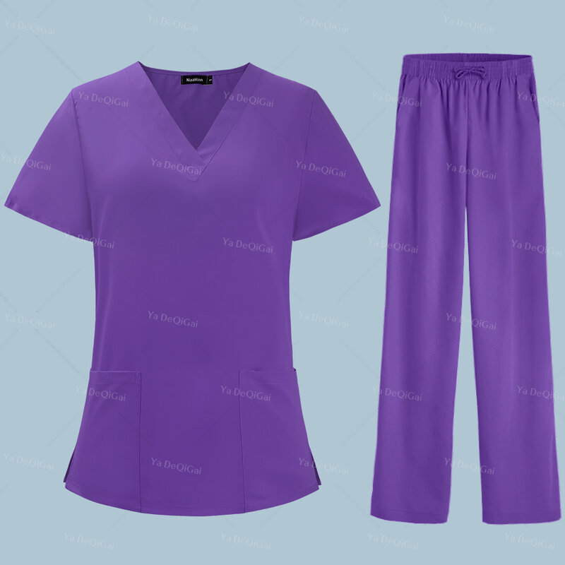 Mangas curtas V-Neck Enfermeira Workwear, Médico Scrubs Conjuntos Uniformes, Uniformes Hospitalares, Ternos de Enfermagem, Medicos