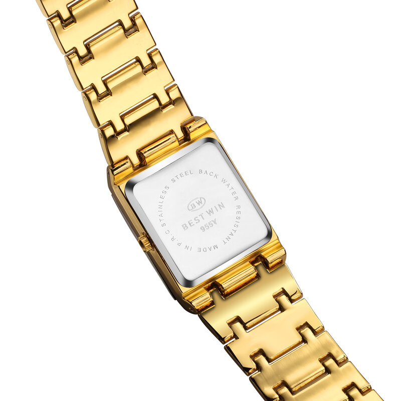 Montre carrée de luxe en acier inoxydable doré pour homme, montre-bracelet à quartz avec date, mode chérie, nouveau, 2023