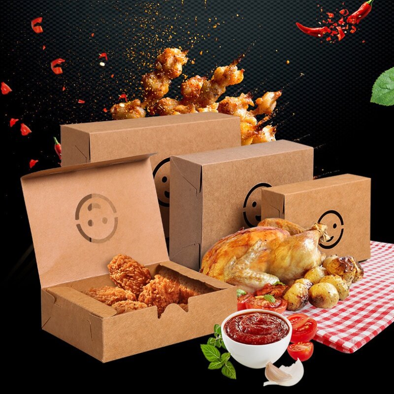 Caja de embalaje de hamburguesa Kraft cuadrada personalizada, producto personalizado, caja de comida para llevar sándwich, pollo frito