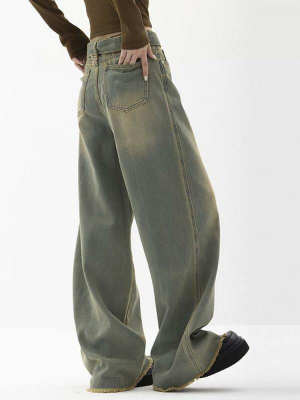 Jeans Baggy coreano para mulheres, calças retrô de paraquedas retas, calças jeans, roupas de fada grunge, streetwear vintage, Y2K