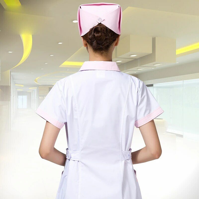Rezeption medizinischen Führer Schönheit Bluse Kleid Krankens ch wester Sommer langen Mantel Krankenhaus Institution Kurzarm weiß rosa Arbeits gewand tragen