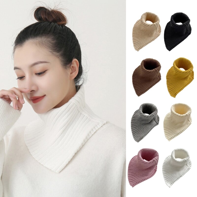 Winter Rib Knit Turtleneck Collar Solid Color Neck Warmer Scarf Wrap for Women Dropship