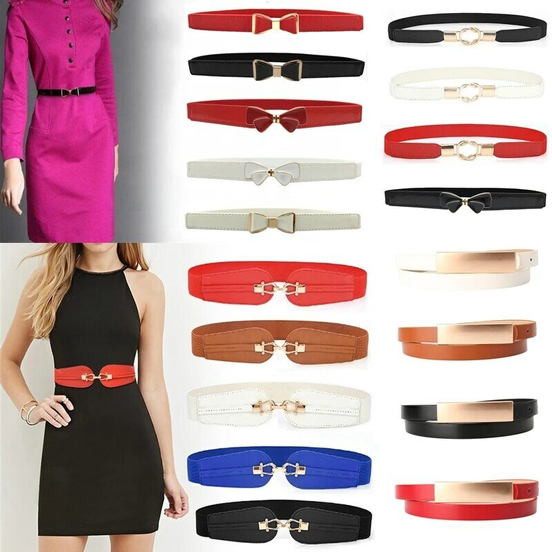 Sabuk Pita Cummerbunds dengan Gesper Sabuk Tipis Elastis Cummerbund untuk Gaun Celana Pakaian Aksesori Cinturon Mujer Sabuk Wanita