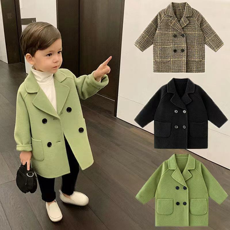 2023 New Arrival Spring Fall Winter Boys Fashion Casual Cotton Plush Inside England Style Wool&Blends 2-9T Kids Slim Fit Clothes