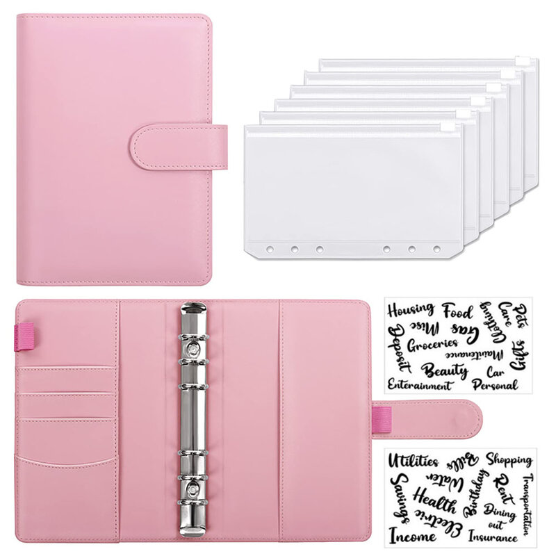 2022 A6 PU Leather Budget Binder Notebook Cash Envelopes System Set,with Binder Pockets for Money Budget Saving Bill Organizer