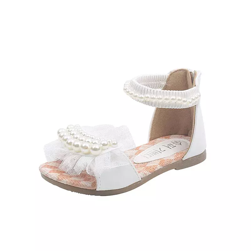 Letnie modne sandały dziecięce strasy dla dziewczynek buty księżniczki dziecięce koronkowe kwiat perłowy sandały plażowe rozmiar 21-36 G605