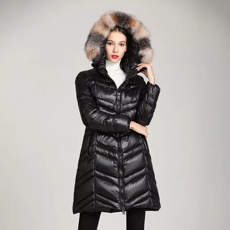 2022 Fashion Winter White Down Puffer Hoodies Black White Jackets Outdoor Windproof Warm Ski Ladies Coats