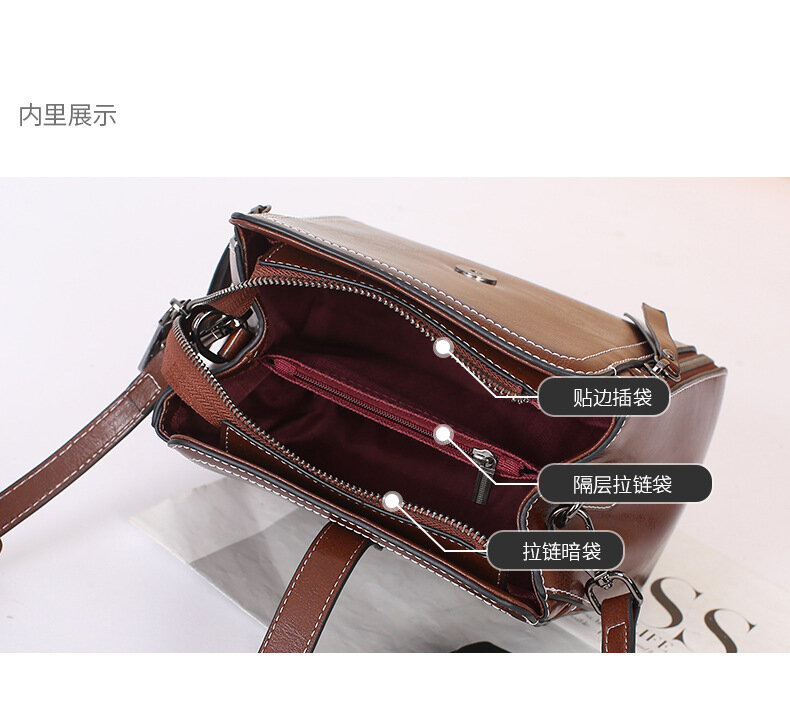 2024 New Genuine Leather Oil Wax Women's Handbag Single Shoulder Crossbody Bag Women's Summer Bucket Bag