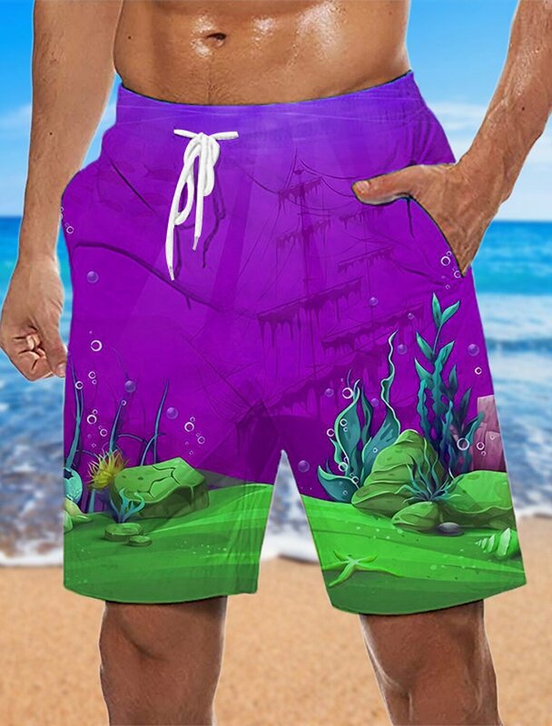 Мужские пляжные шорты, дышащие быстросохнущие трусы для плавания, пляжные шорты с графическим принтом, лето