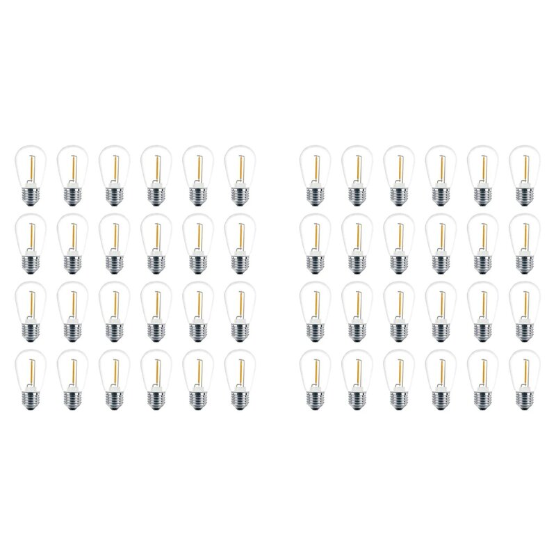 Paquete de bombillas de luz LED S14 de repuesto de 3V, bombillas de cadena Solar inastillables para exteriores, blanco cálido, paquete de 48