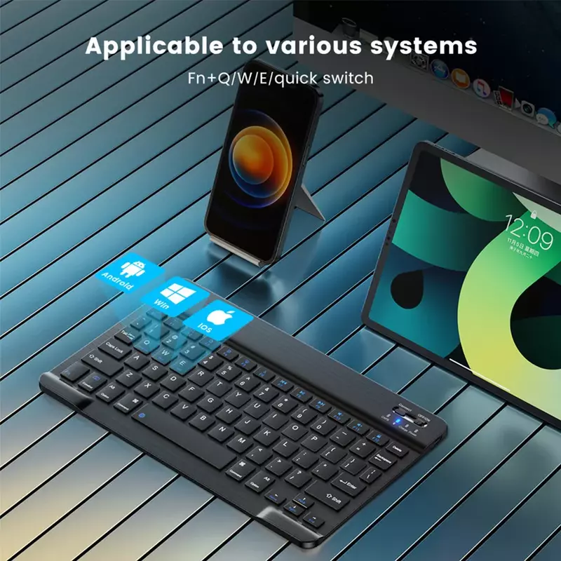 Keyboard nirkabel Bluetooth, untuk IOS Android Windows Tablet untuk iPad Air Mini Pro Spanyol Prancis Portugal Keyboard Rusia