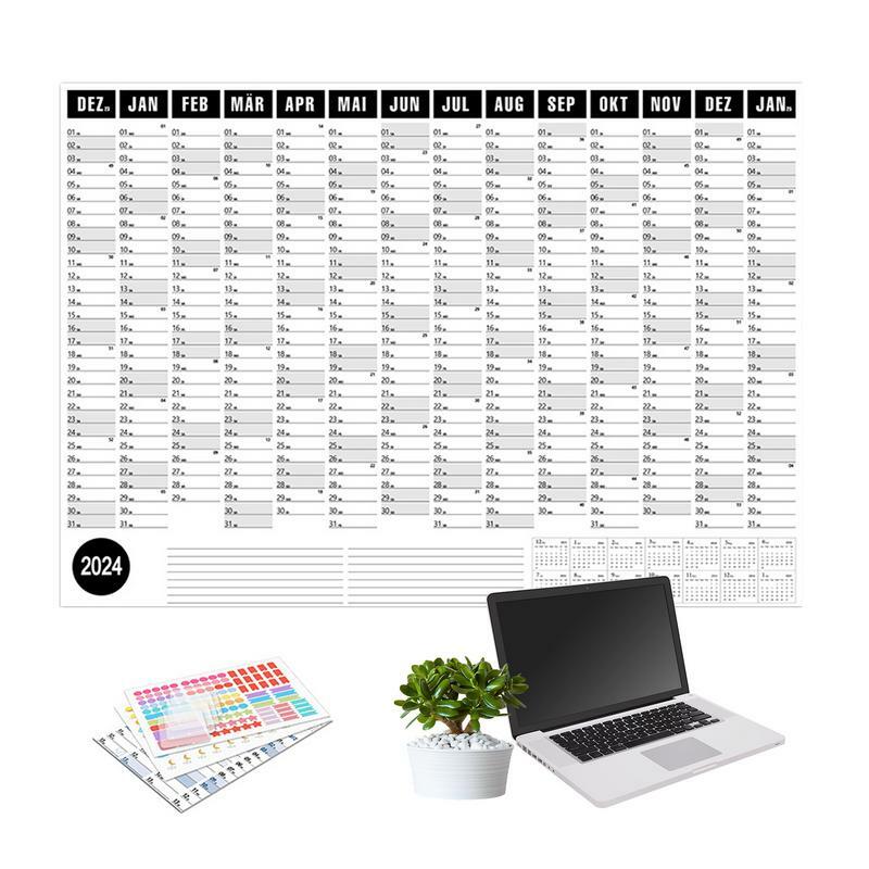 家庭用壁掛けカレンダー、365日年間カレンダー、通年カレンダー、大型ポスター、コーデックから2024までのカレンダー