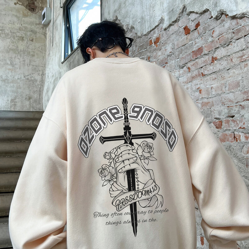 Men’s Graphic Printed Hoodie Hip Hop Streetwear Oversized Baggy Hooded Sweatshirt Male Top