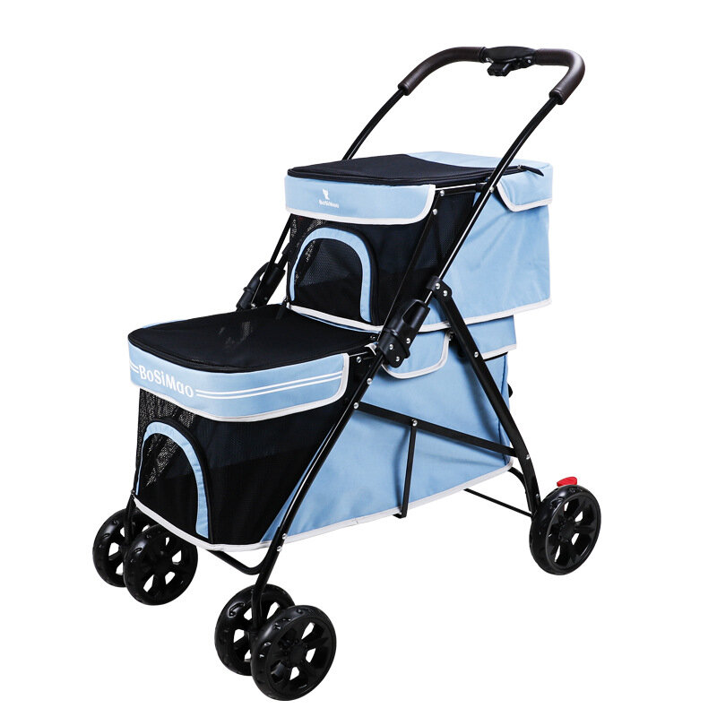 New Pet Cart with Double Layers Enlarged Widened Cat Dog Stroller for Outing Foldable Lightweight Small To Medium-sized Dogs