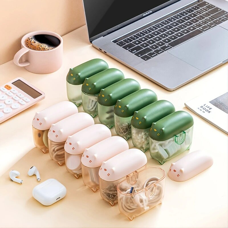 MOHAMM 1 Piece Cute Mini Portable Desktop Storage Box for Wires Cable Stationery Organizer Home Office Accessories