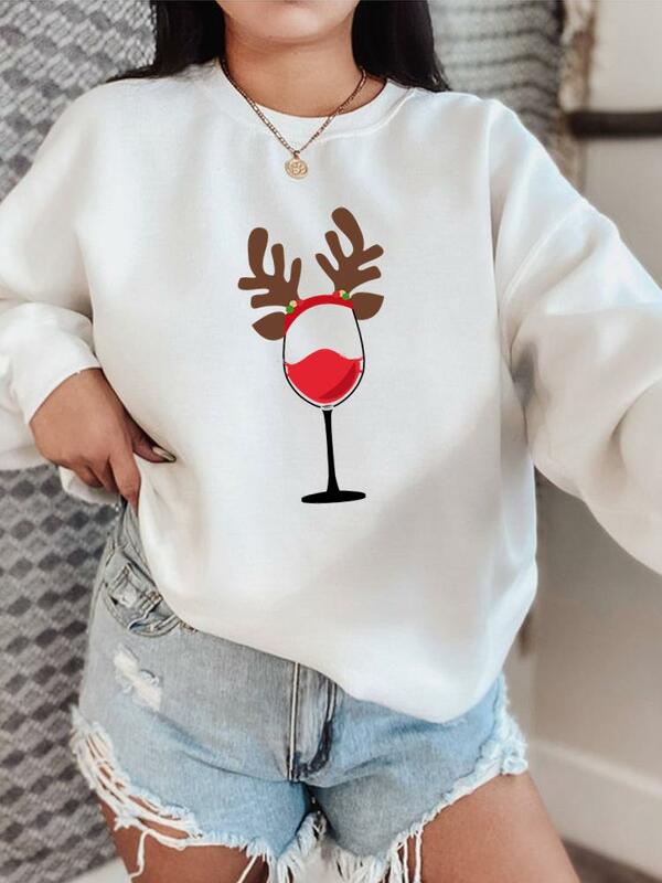 W kratę miłość serce Trend słodkie swetry modna odzież święta Boże Narodzenie z okrągłym dekoltem nowy rok polar kobiet bluzy z grafiką