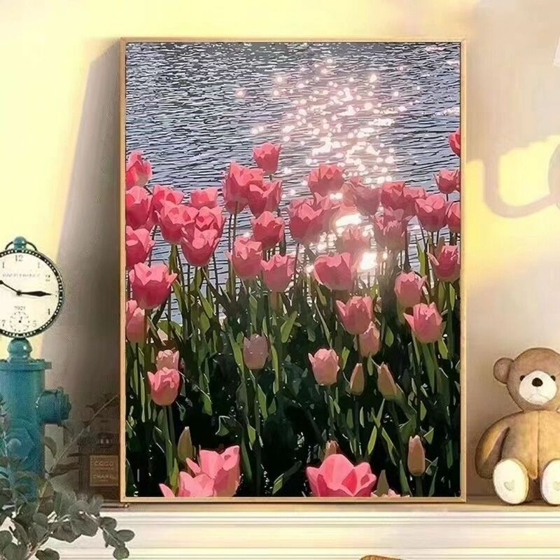 Daisy kit lukisan minyak Digital DIY, bunga tulip kerajinan lukis tangan kanvas bunga akrilik dengan angka