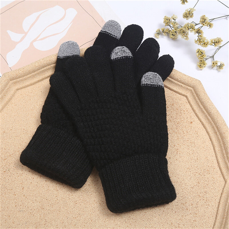 ถุงมือเต็มนิ้วแบบถักหนาอบอุ่นสำหรับฤดูหนาว