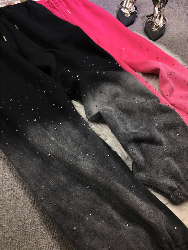 Diamond Drills Sweatpants Women Elastic High Waist Ankle-Tied Sports Pants Slimming Autumn And Winter New Thick Warm Trousers