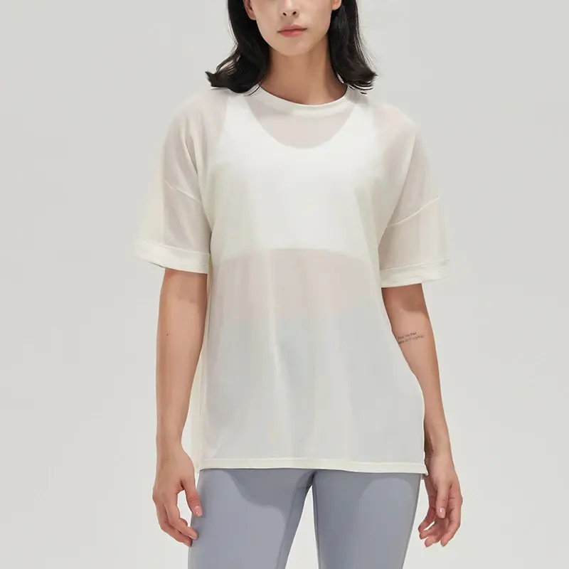 Camiseta deportiva transpirable para mujer, camisa holgada de manga corta para gimnasio, ropa de entrenamiento