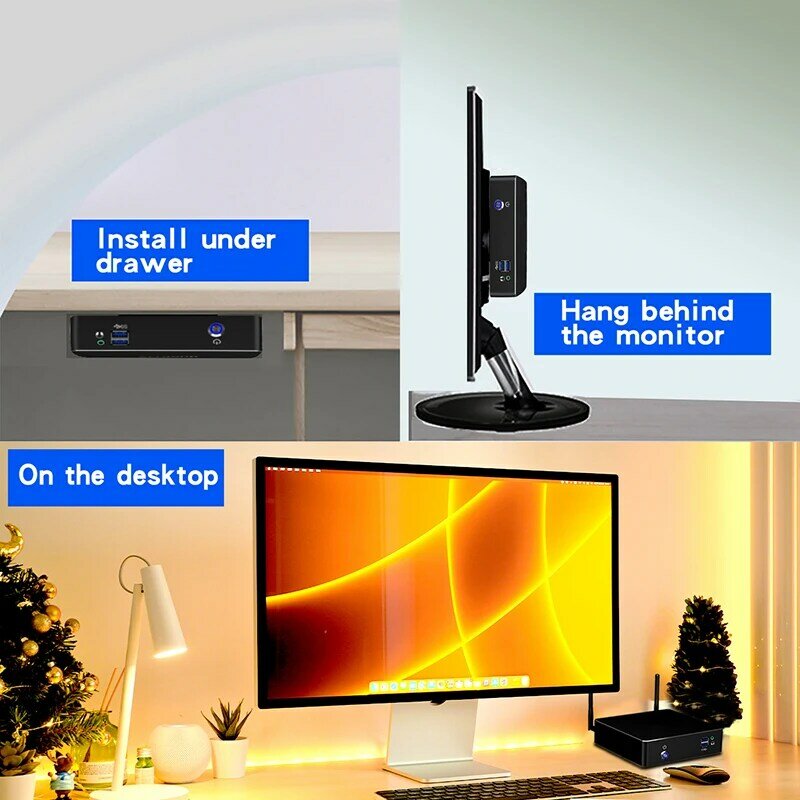Prosesor PC Mini Intel Core i3, 3.3GHz konfigurasi mesin Desktop Windows 11 Pro komputer Desktop HDMI/VGA/USB 3.0