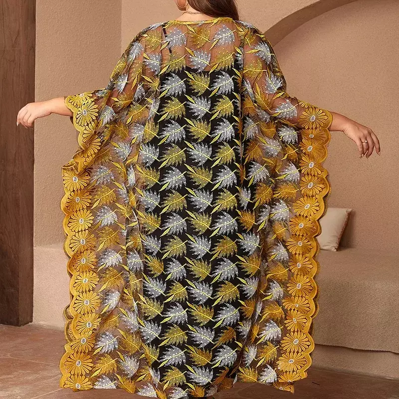 Afrykańskie sukienki imprezowe dla kobiet Elegancka koronkowa odzież afrykańska Nowa moda muzułmańska Abayas Dashiki Robe Kaftan Długa sukienka maxi 2023