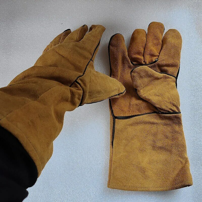 TIG MMA ARC-guantes protectores de soldadura de cuero para hombres, resistentes al calor, guantes de soldadura grandes y largos, resistentes, xl