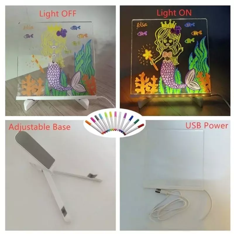 Lavagna per appunti in acrilico a LED con supporto e pennarello, lavagna a LED Memo Desk Light up Message Board per Office Home