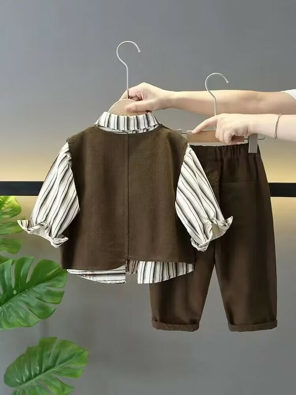 Kinderkleding Set Lente En Herfst Nieuwe Koreaanse Jongens Baby Shirt + Broek Vest 3 Delige Set Kinderen Casual Set