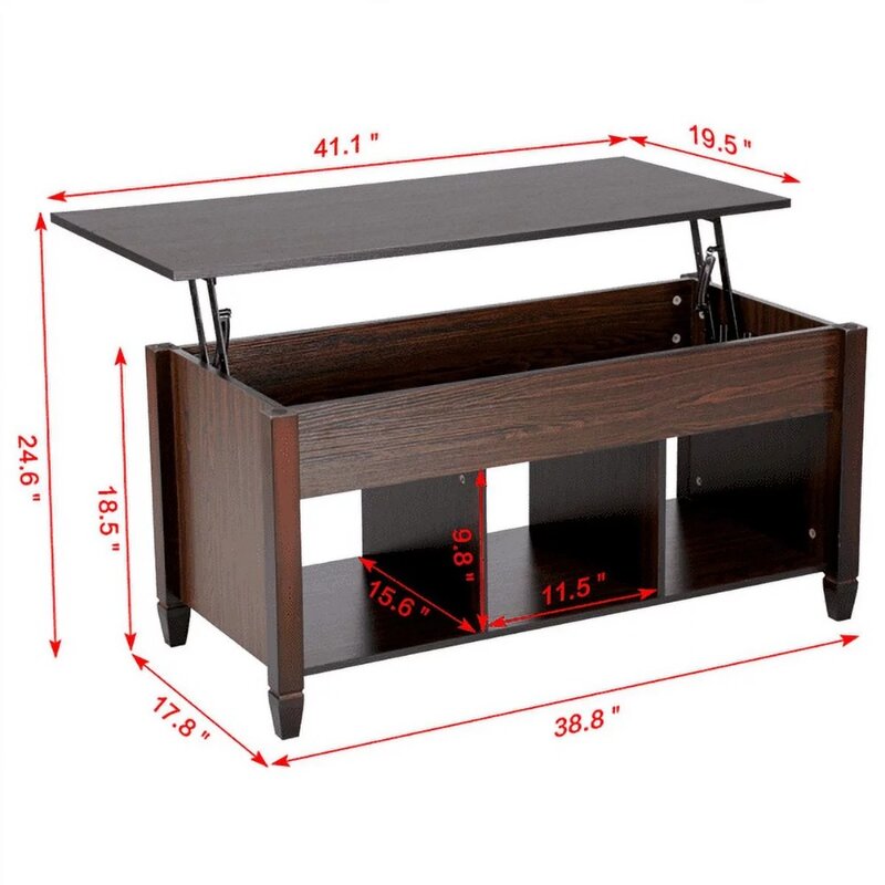 Modern Wooden Lift Top Coffee Table for Livingroom, Dark Walnut