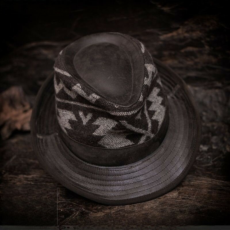 Vintage homburg chapéu de cera óleo couro cobertor pano retalhos ocidental cowboy navajo safari estilo unisex chapéu superior outono inverno