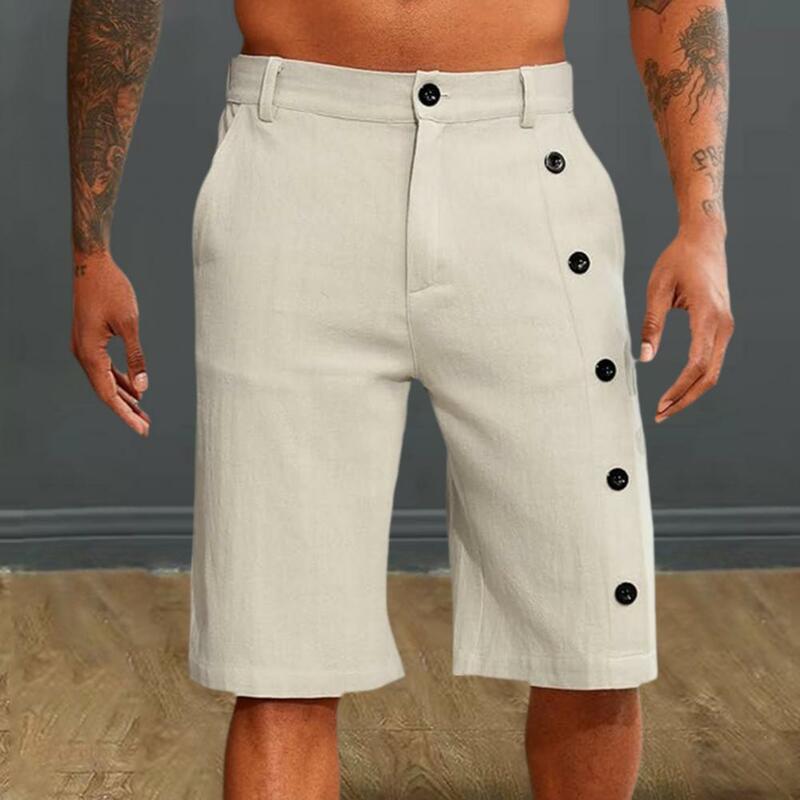 Short à boutons multiples pour homme, vêtement de plage décontracté, avec ceinture élastique, coupe droite, été