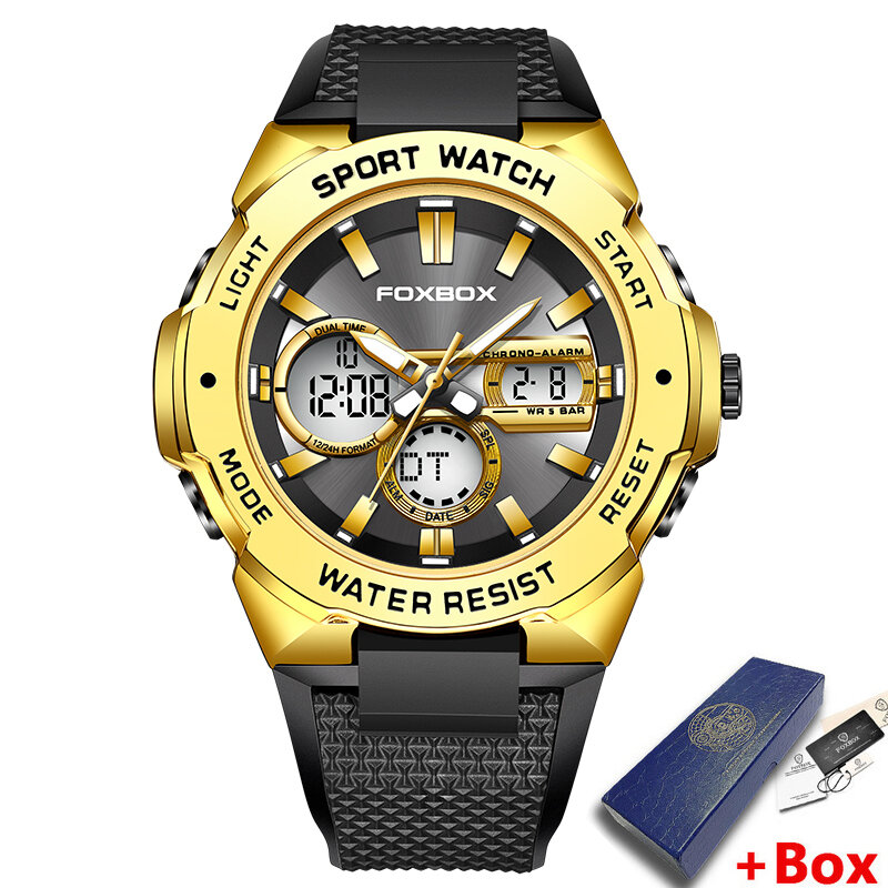 LIGE 남성용 FOXBOX 방수 스포츠 손목 시계, 크로노그래프 쿼츠 밀리터리 실리콘 시계, 최고 럭셔리 브랜드