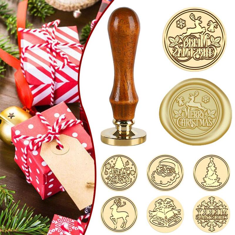 Cabezal de sellos de cera de Navidad con mango de madera, herramientas Retro, sobre de cera, invitación de fiesta, sellado de latón, Papá Noel, bricolaje, C K4P9
