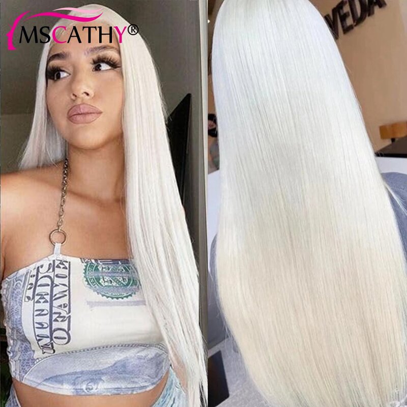 Perruque Lace Front Wig lisse brésilienne naturelle, cheveux humains, blond blanc, 13x4x1, 30 pouces, pre-plucked, pour femmes