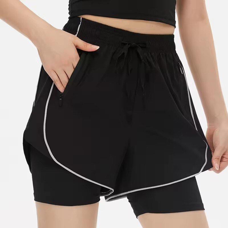 Spodnie do fitnessu fałszywe dwa sporty szybkoschnące 2 w1 szorty do biegania siatkówka tenis Badminton ćwiczenia jogi Plus rozmiar SlimFit