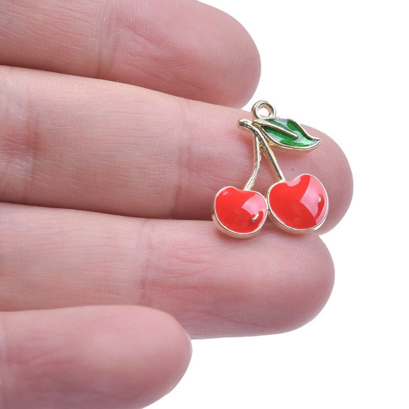 10 stücke Emaille Kirsche Charme für Schmuck herstellung liefert Mini Obst Anhänger DIY Ohrring Armband Halskette Zubehör handgemachtes Geschenk