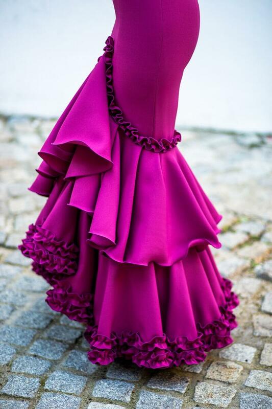 Gaun Prom putri duyung gading gaun tari Formal Flamenca gaun malam Spanyol ilusi jaring Polka Dot lengan panjang peri